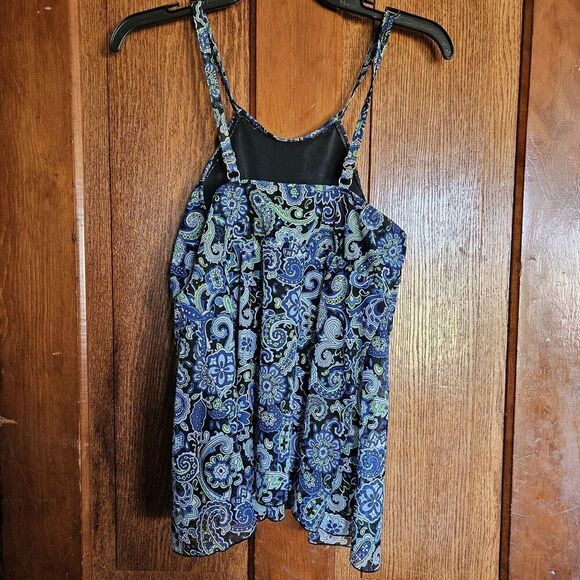 A Shore Fit Blue Paisley Tankini Top Women's Sz 10 Flowy Tummy Control Swim NWOT - Picture 2 of 7
